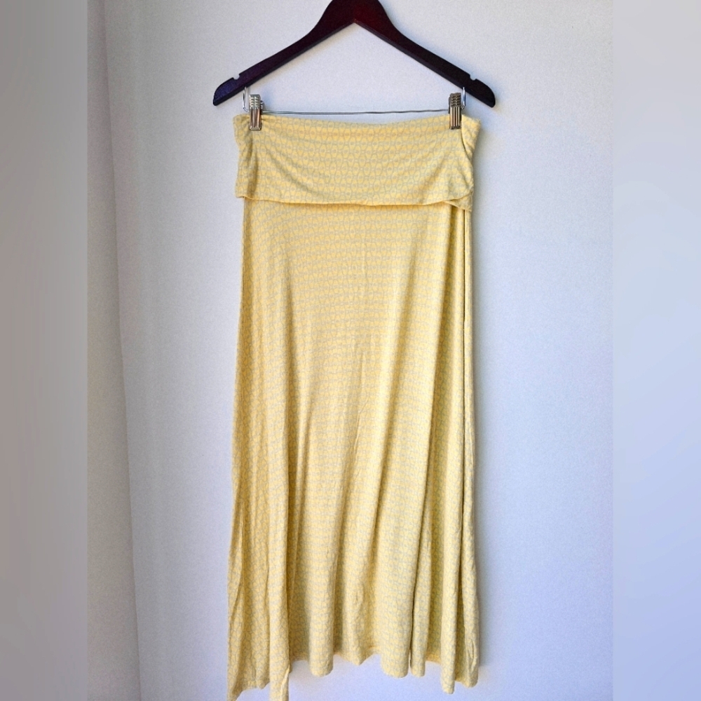 Hourglass Lilly Fold Over Waist 16 Yellow Grey Pastel Skirt Midi Stretchy Size M